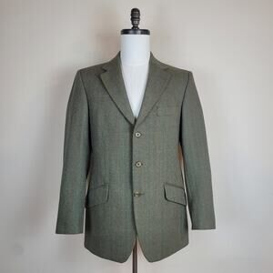 VTG Hackett London Blazer 38R Green Wool Herringbone British Country Old Money
